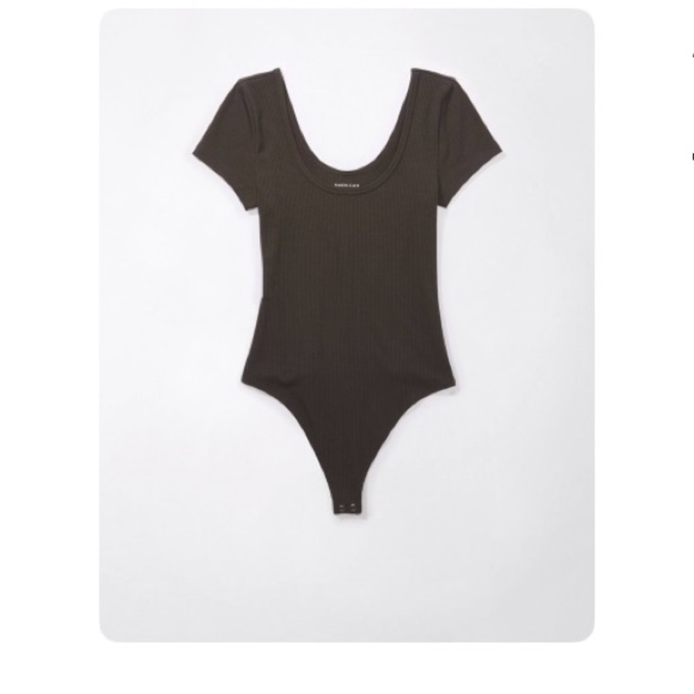 American Eagle Outfitters Ribbed Scoop Bodysuit - Dark Gray
